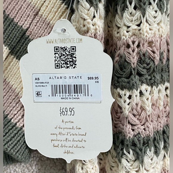 XS Altar’d State Striped Knit Sweater. Olive green, light purple, and beige. - Picture 2 of 2